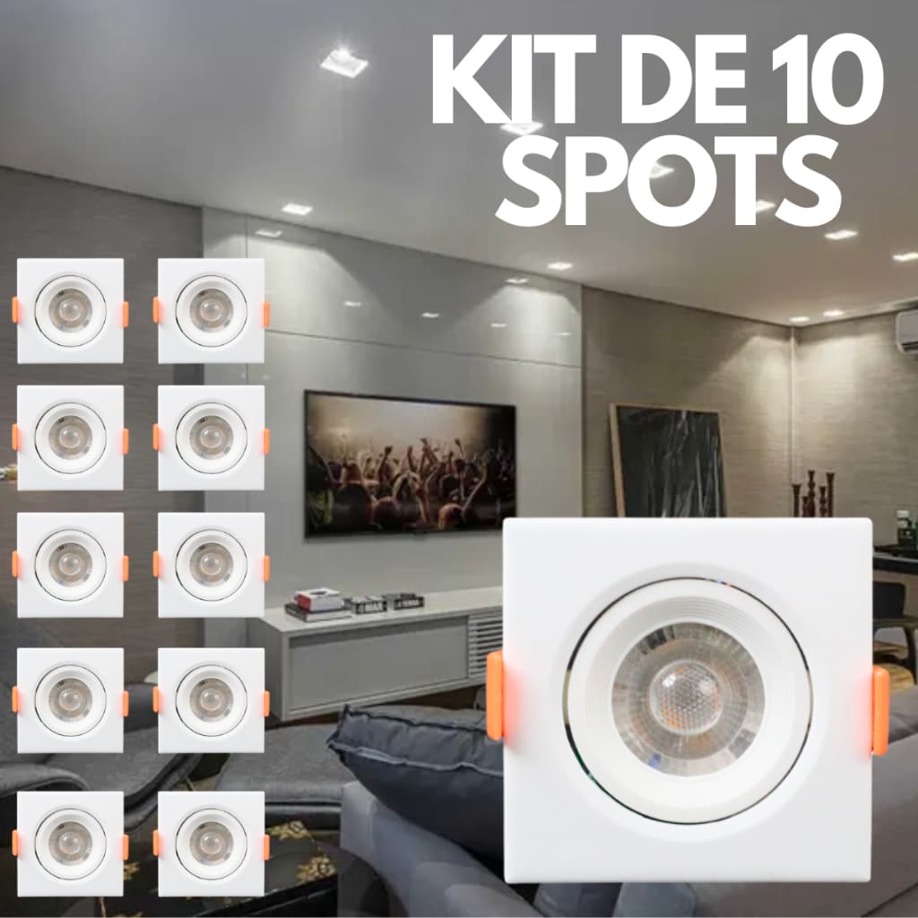 Kit 10 Spots LED 7W 5W 3W Embutir Redonda Quadrada Direcionável Iluminação Sanca Ambiente 10x Spot