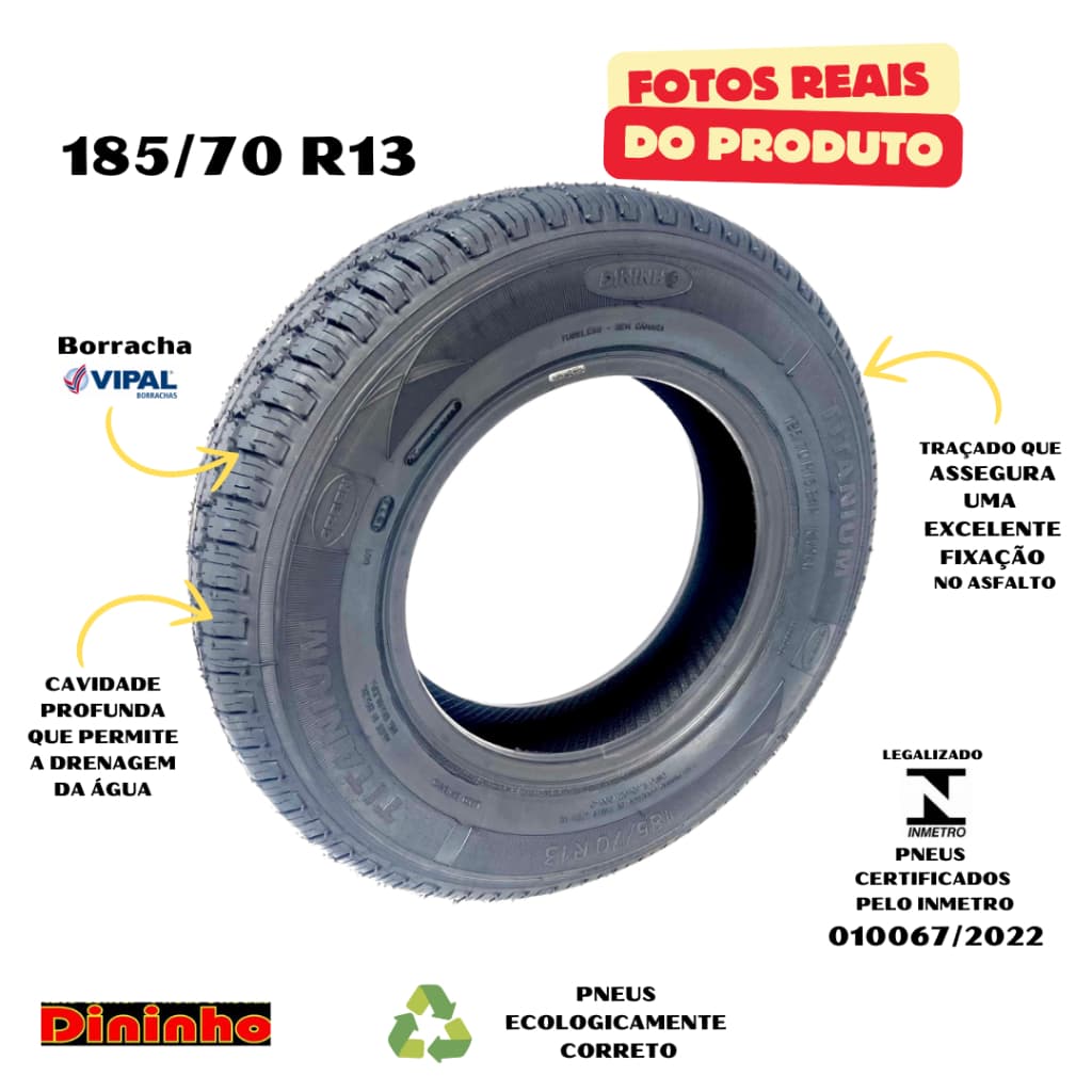 Kit com 2 Pneus 185/70 R13 Remold Linha Premium com Selo do Inmetro e Garantia.