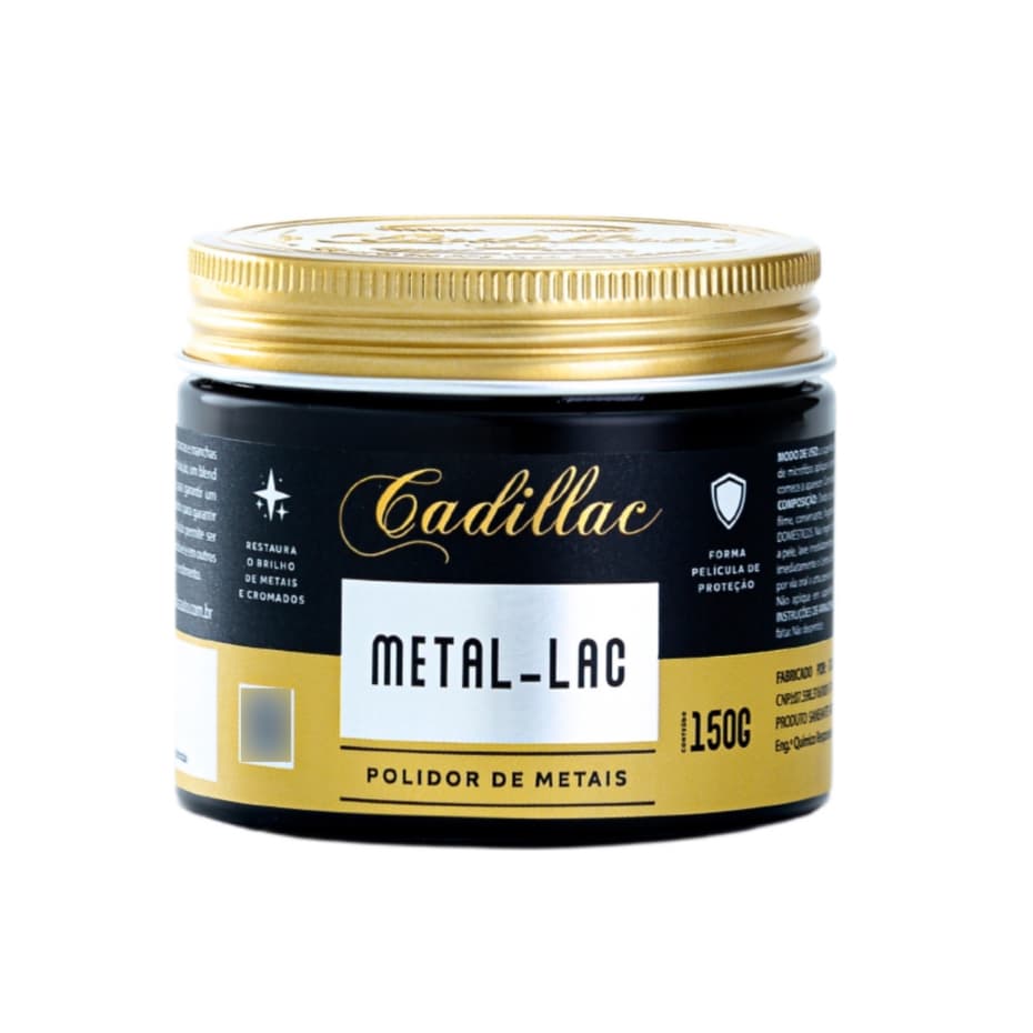 Frasco de polidor de metais Cadillac Metal-Lac 150g preto e dourado