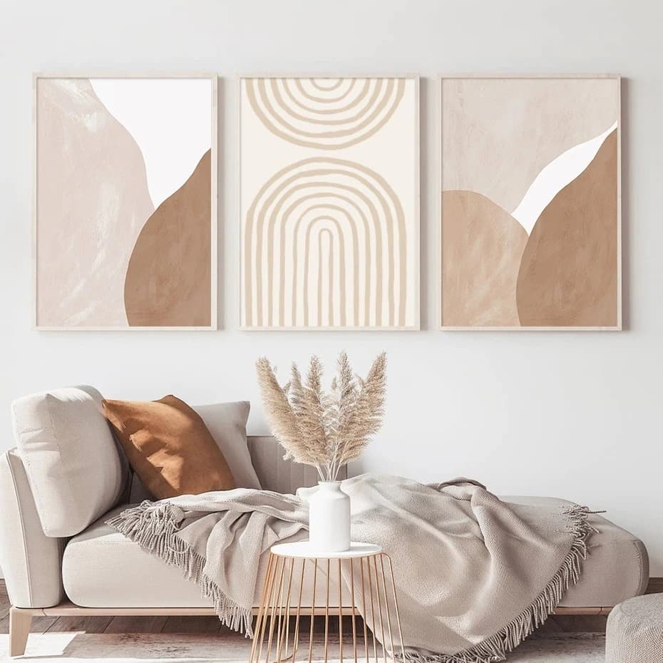 Quadros decorativos abstratos bege e terracota para decoração de sala