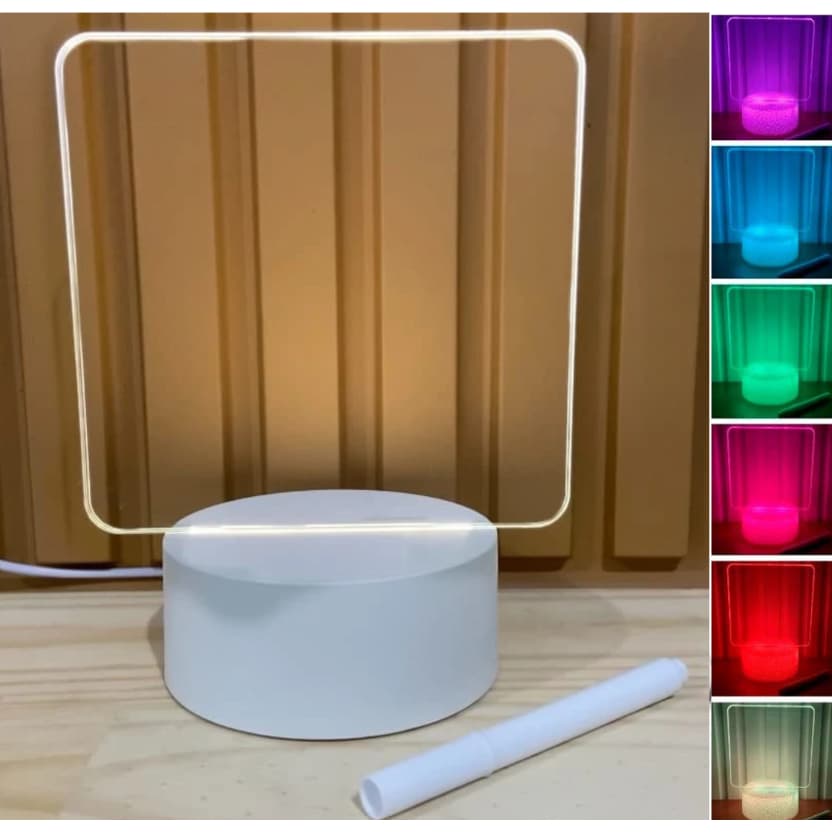 Luminária de mesa 3D branca com tela para escrever e base circular