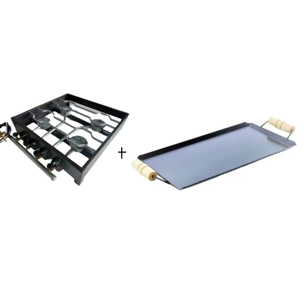 Fogão Fogareiro Semi Industrial Reforçado De 4 Bocas Com Chapa Aço Carbono Caminhoneiro Casa Cozinha Pesca Camping