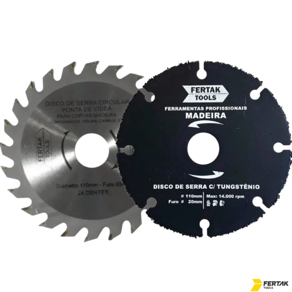 Serra circular com tungstênio para madeira Fertak, 110mm e 20mm, 24 dentes, 14.000 rpm