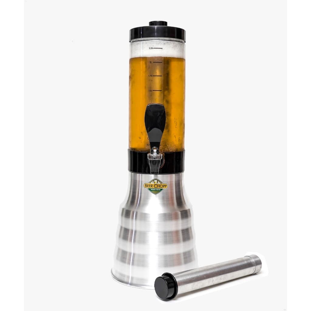 Torre Chopp 2 litros Base Giratória Copo Removível 2 refil Aluminio - Use como Chopeira / Cervejeira