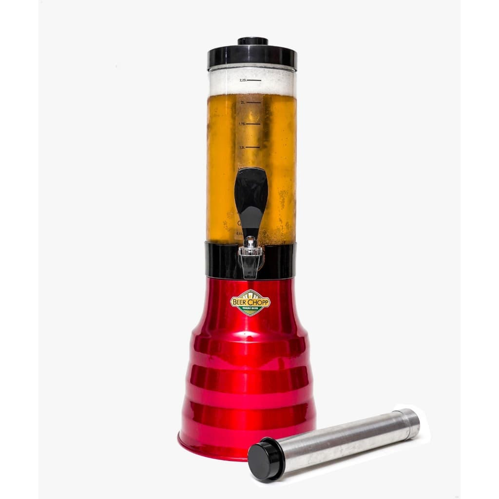 Torre de chopp vermelha com base giratória e copo removível