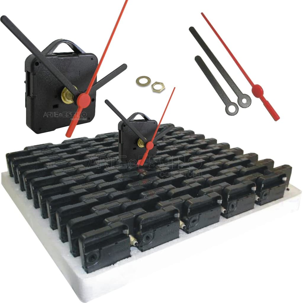 Kit de 80 mecanismos de relógio de parede quartz com peças de montagem e ponteiros vermelhos