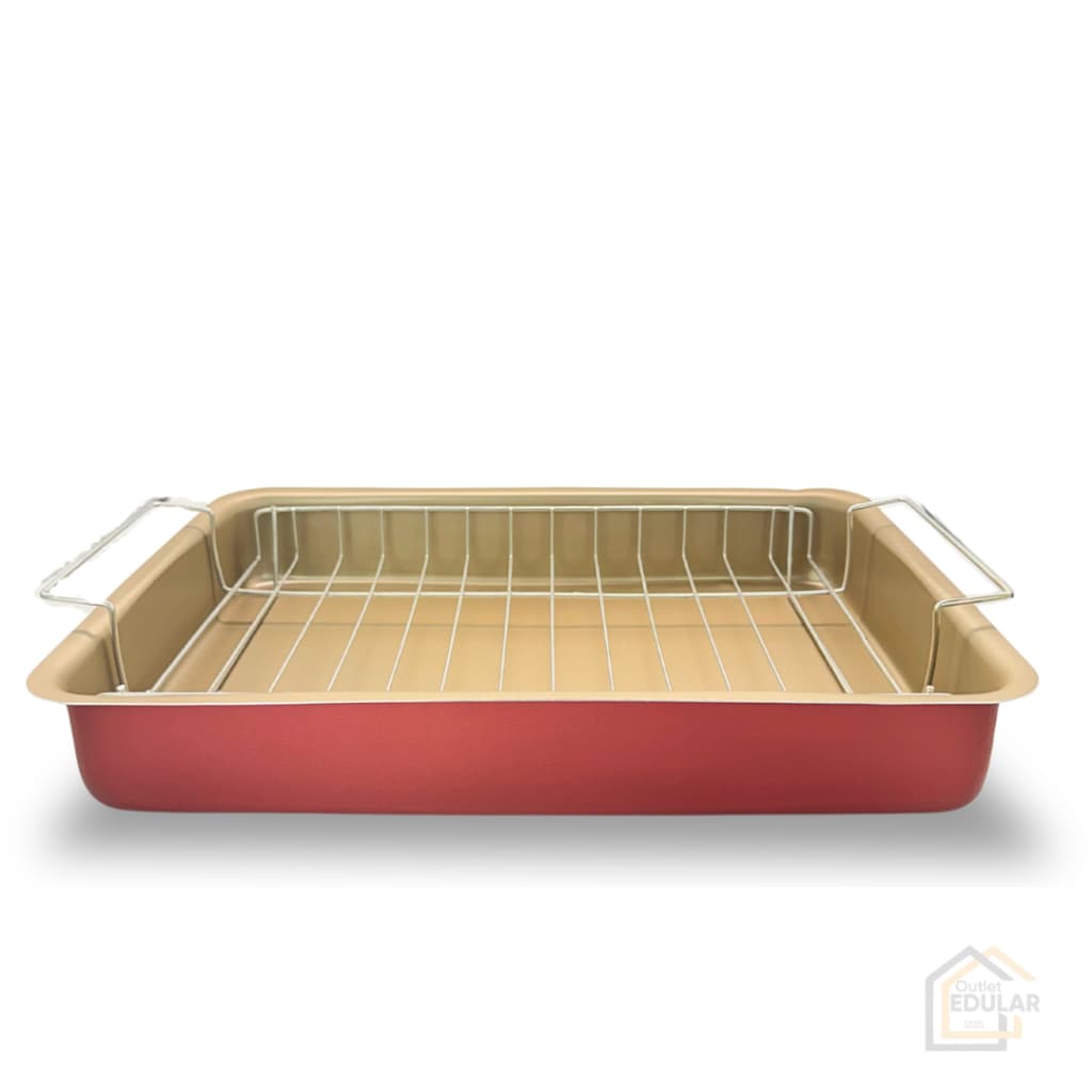 Forma Assadeira Com Grelha Alta Retangular Antiaderente Teflon Cereja Gold Bolos Pães Torta Frango
