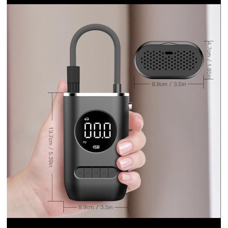 Mini compressor de ar digital portátil USB recarregável cinza e preto