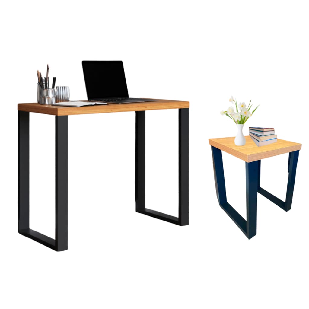 Kit Escrivaninha Industrial Escritório e Mesa de Cabeceira Industrial Home Office Notebook MDF
