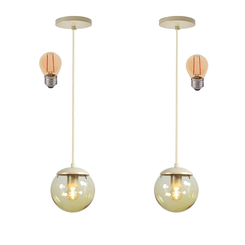 Kit 2 luminárias pendentes com globo de vidro transparente e base dourada