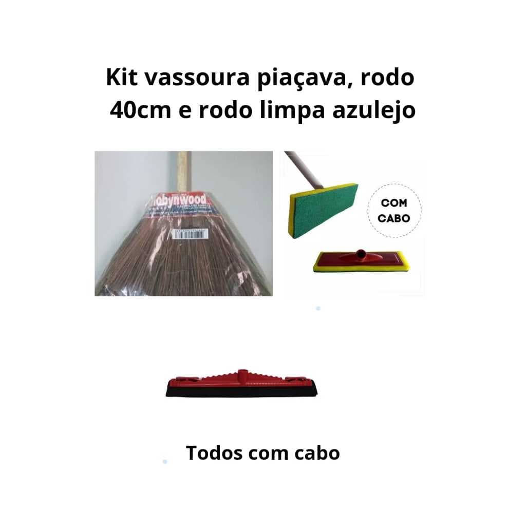 kit Vassoura Piaçava, rodo 40cm e limpa azulejo com cabos