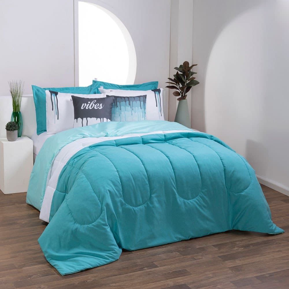 Kit de edredom azul e branco em linho, estampa abstrata, para cama queen