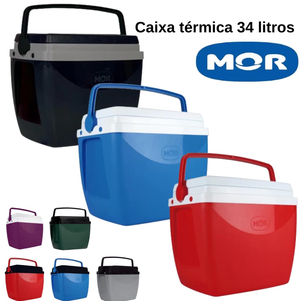 Caixa térmica cooler 34 litros 50 latas 350ml ou 7 garrafas pet 2 litros com alça e tampa