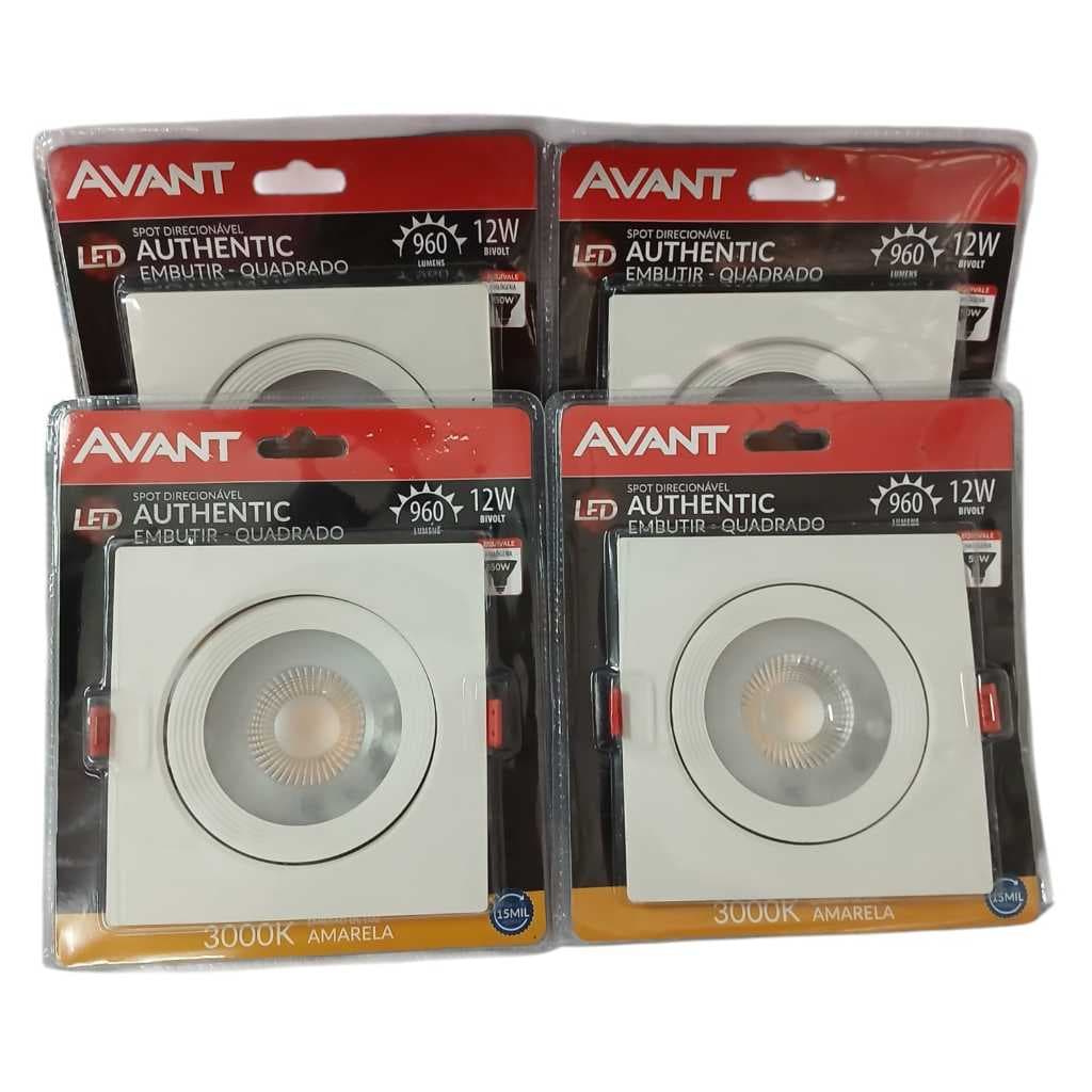 Kit 4 Spots Led Quadrado Embutir 12w Bivolt Avant Teto Gesso Cor amarela 3000K 110V/220V
