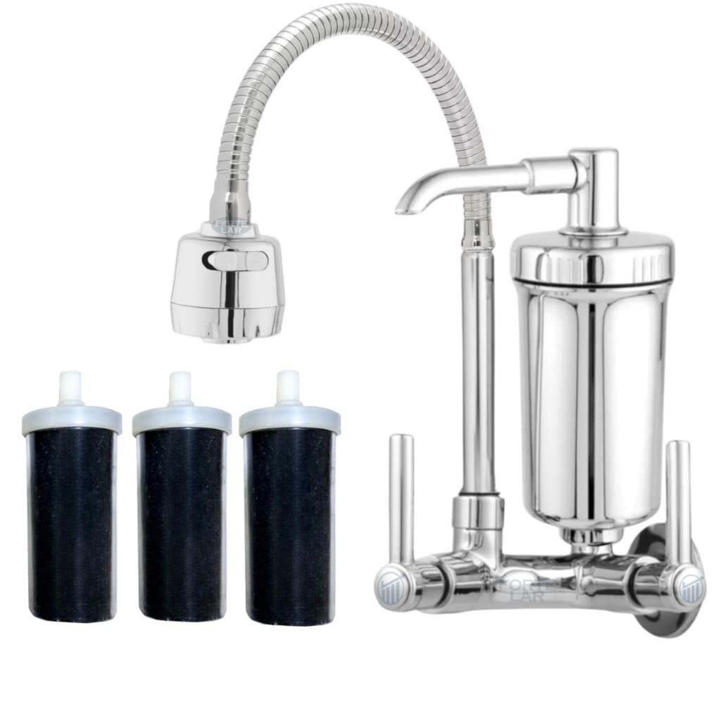 Torneira de Cozinha Gourmet com Filtro e Tubo Flexível, Dois Jatos, Aço Inox