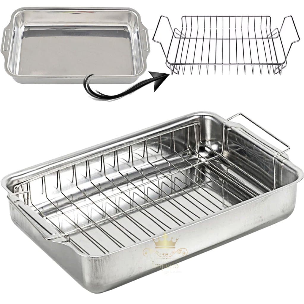Forma Assadeira Alta Com Grelha Retangular Polida Assar Bolo pão Frango Borda Grande Reforçada Quadrada