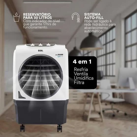 Climatizador EOS 30 litros 127V com reservatório transparente e sistema auto-fill