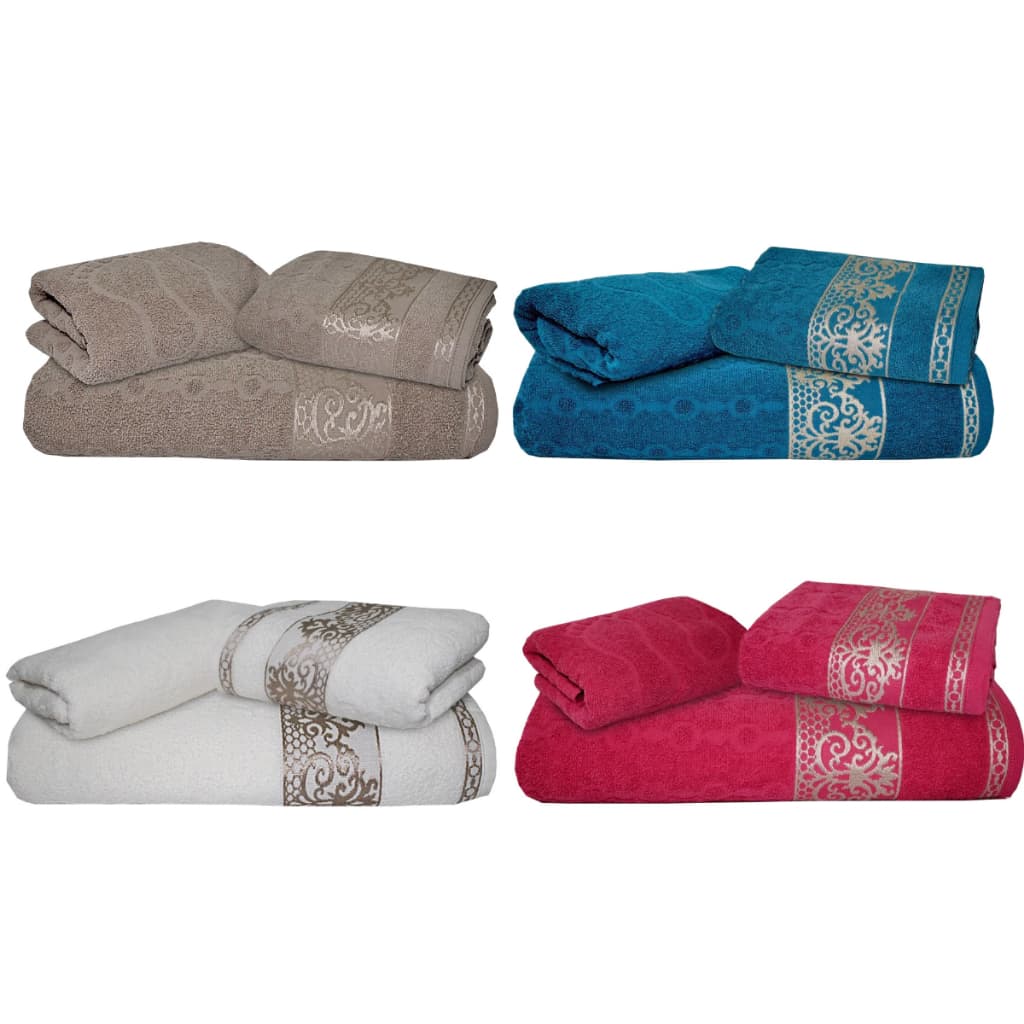 Conjunto de toalhas de banho Ohana em cinza, azul e rosa com design ornamentado