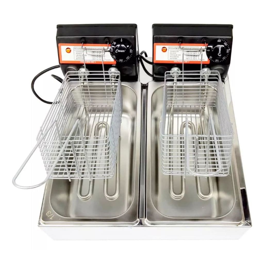 Fritadeira Elétrica Profissional 7L Industrial com Cuba Dupla em Inox e Termostato