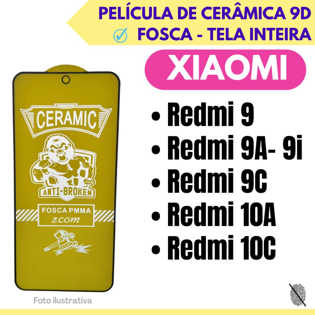 Película de cerâmica fosca para Xiaomi Redmi 9, 9A, 9C, 10A, 10C e 9D