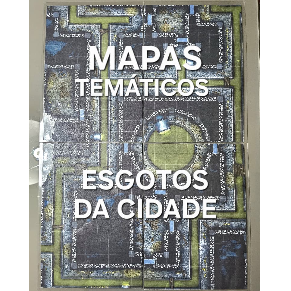 Mapas RPG Mapa Grid Temático Esgotos da Cidade d&d DnD Dungeons and Dragons Boardgame 4 Folhas