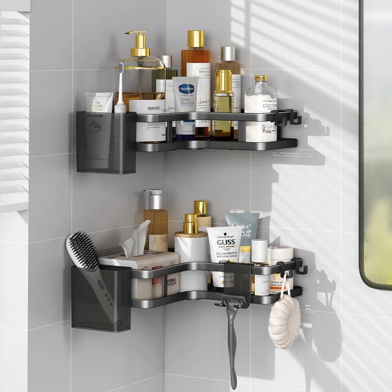 Kit 2 suportes de banheiro com prateleiras para produtos de higiene