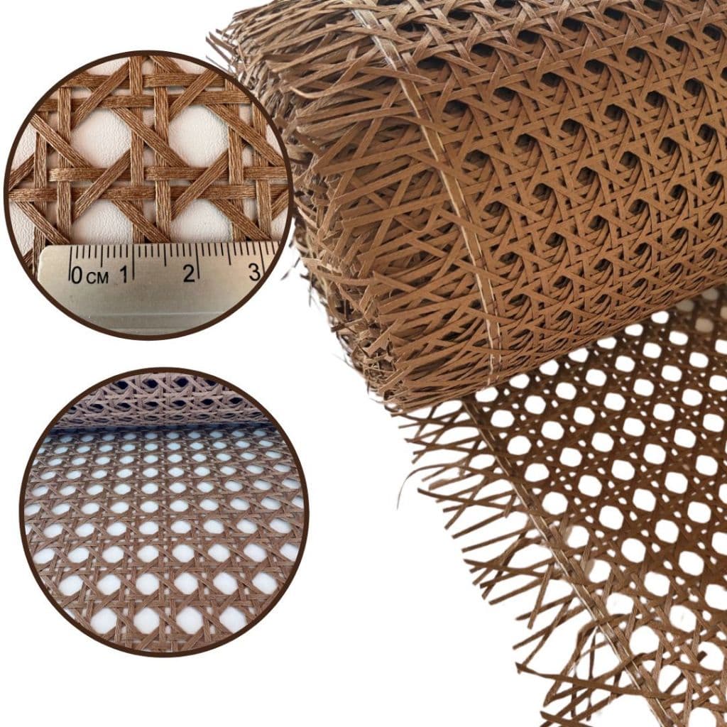 Palhinha Indiana Sextavada Fibra Natural Algodão Tela Rattan Nogueira 50x80cm