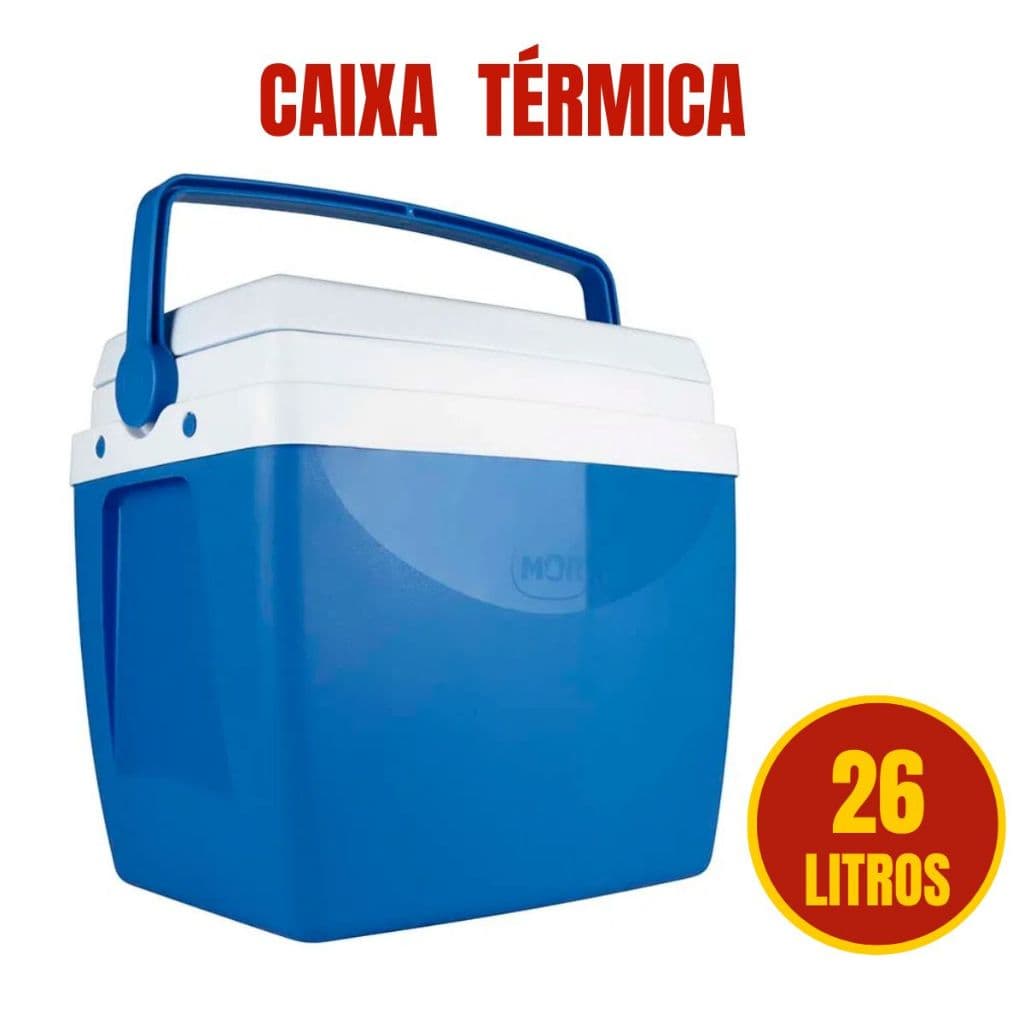 Caixa Térmica Mor 26 Litros Azul com Alça e Porta Copos na Tampa