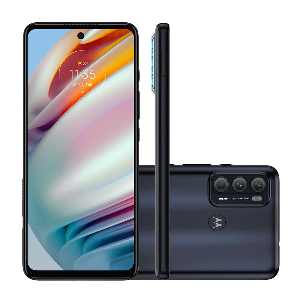 Smartphone Motorola Moto G60 preto com tela de 6.8 polegadas e câmera tripla