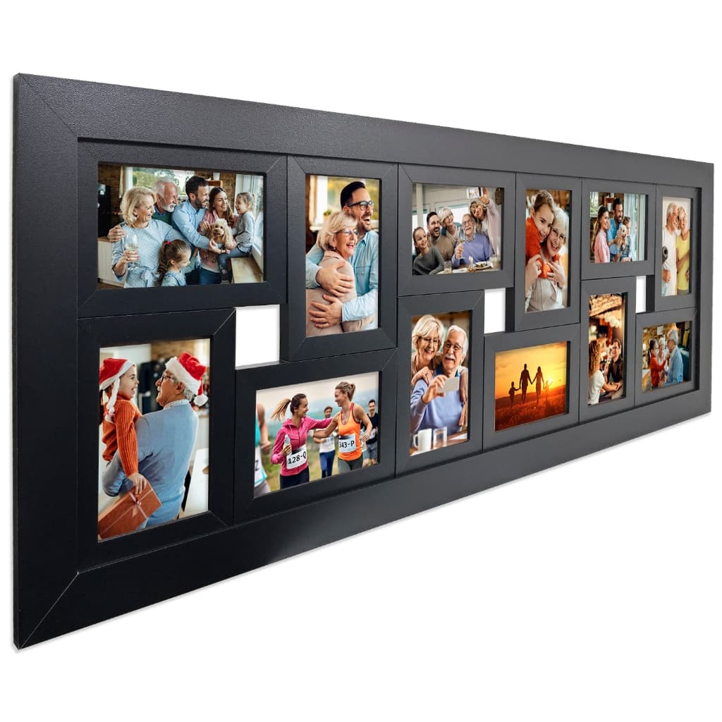 Painel para fotos multifotos com 12 molduras em preto, para montagem na parede