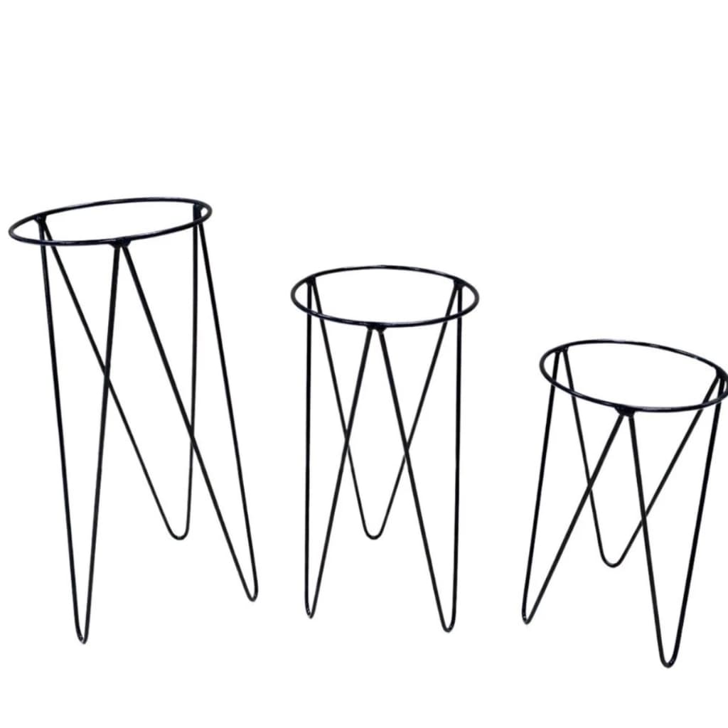 Kit 3 Suportes Tripé Pretos para Vasos - Tamanhos 25cm, 20cm, 15cm