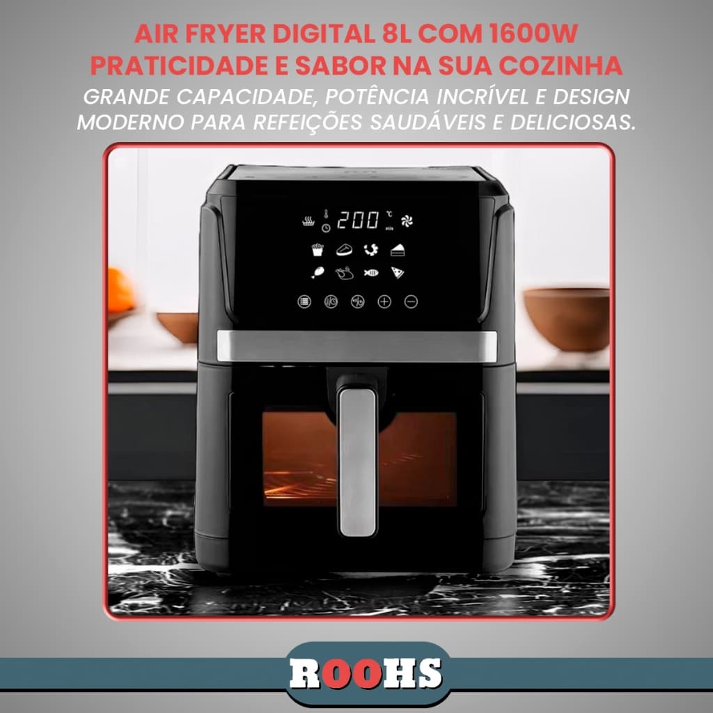 Air Fryer Fritadeira Elétrica 8 Litros Sem Óleo Painel Digital 1600W Linha Premium
