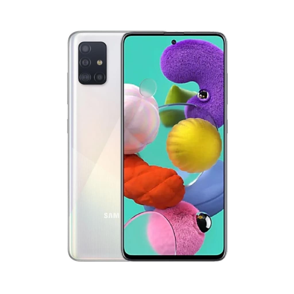 Smartphone Samsung Galaxy A51 branco com tela de 6.5 polegadas e câmera quádrupla 48MP