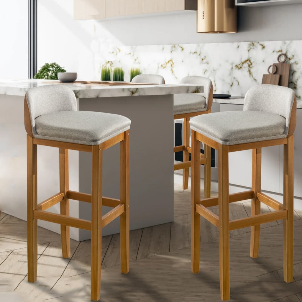 Kit 2 Banquetas Altas Modernas com Assento e Encosto Estofado Cinza e Pernas de Madeira Maciça