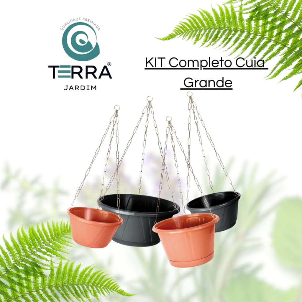 Kit Completo Cuia Suspensa Nobre Cor Cerâmica Vasos Suspensos Terra Jardim