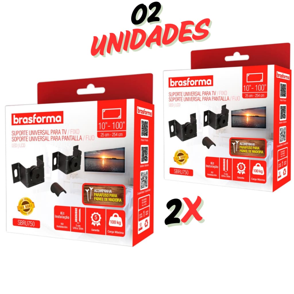Kit com 2 suportes universais para Smart TV Brasforma, compatível com vários tamanhos de TV