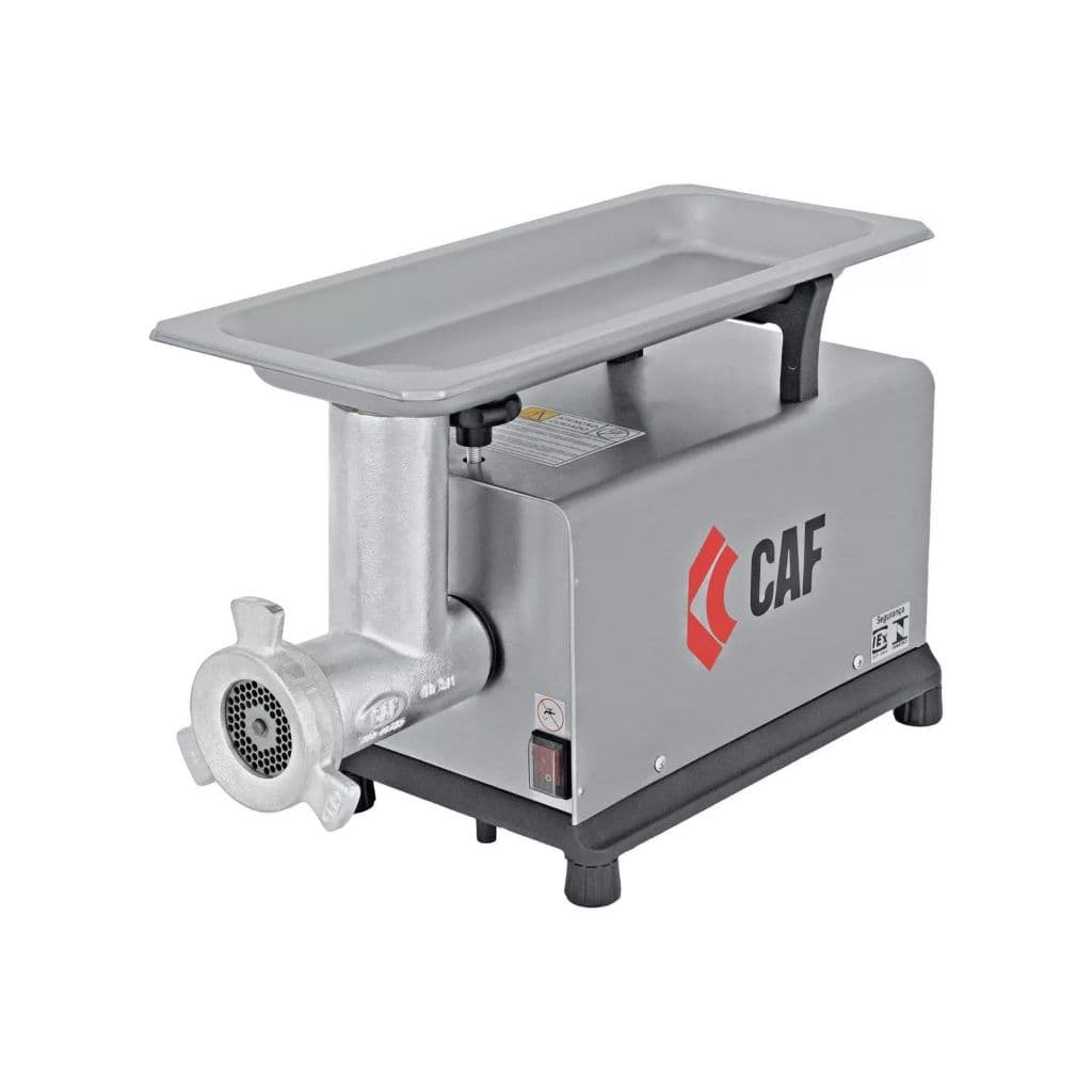 Moedor de carne elétrico CAF boca 10 Bivolt, aço inoxidável, fundo branco