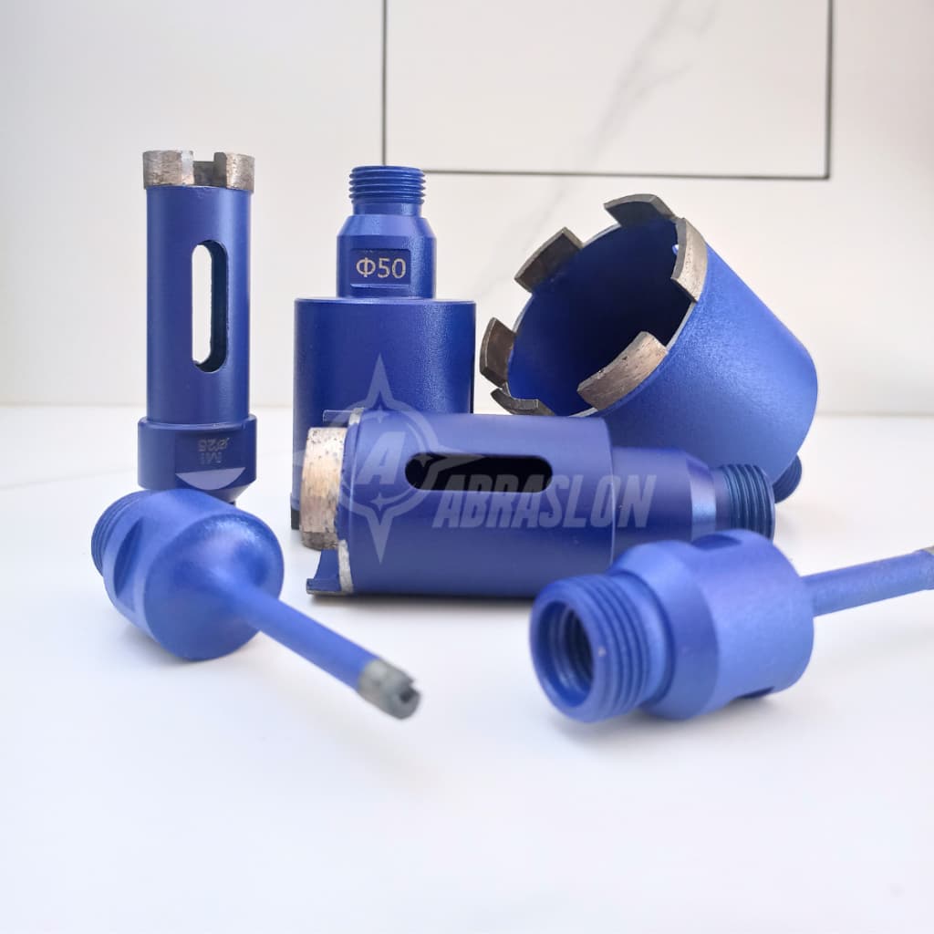 Conjunto de brocas de perfuração azul para mármore e granito