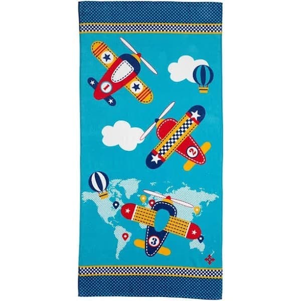 Toalha De Praia Infantil Santista Algodão Veludo Aviões Estampado