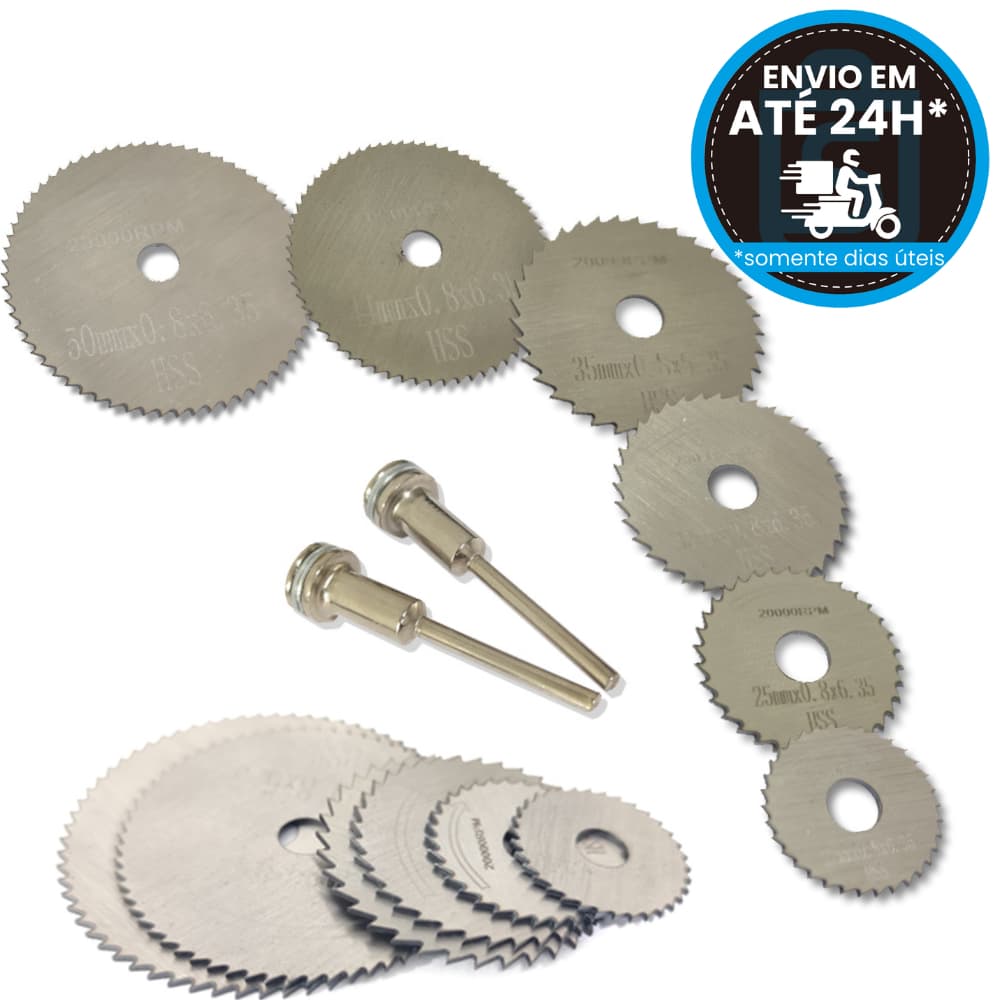 Kit discos serra circular micro retífica 8 peças com hastes