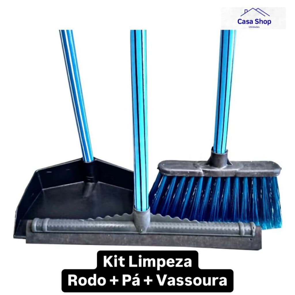 Kit Vassoura + Pá e Rodo Kit Limpeza Com Cabos