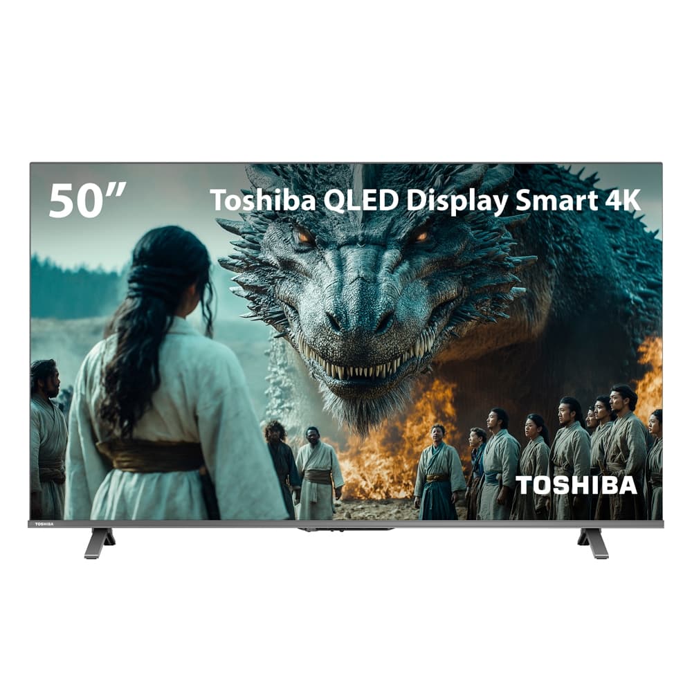 Smart TV QLED 50'' 4K Toshiba com cena de terror no display