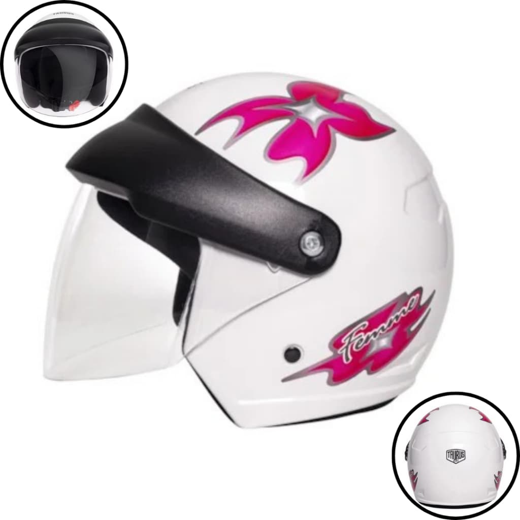 Capacete Feminino Aberto Branco\Rosa Capacete Taurus Feminino Capacete Wind Capacete Aberto Taurus