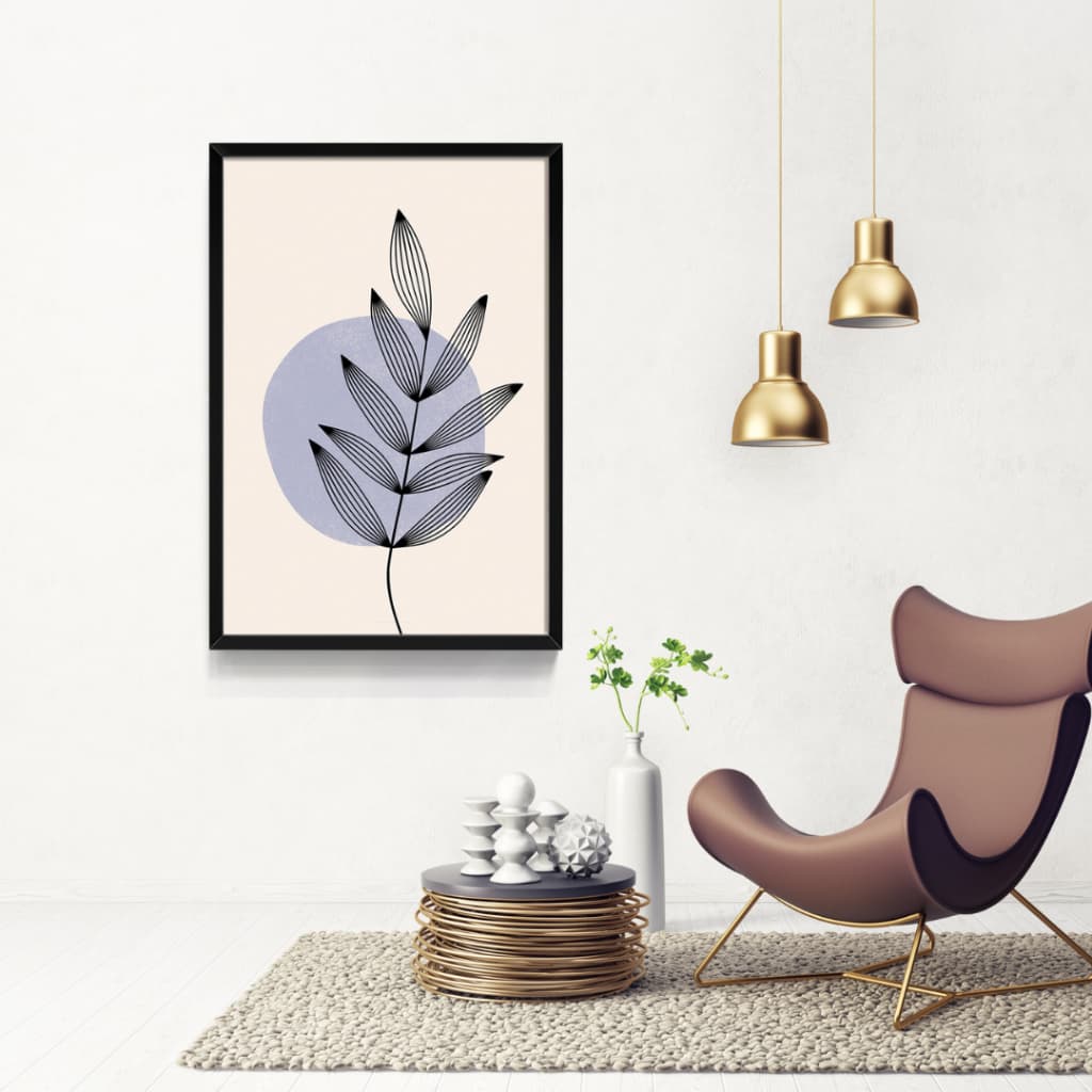 Quadro Decorativo Folha Minimalista Azul e Branco - Decoração Moderna