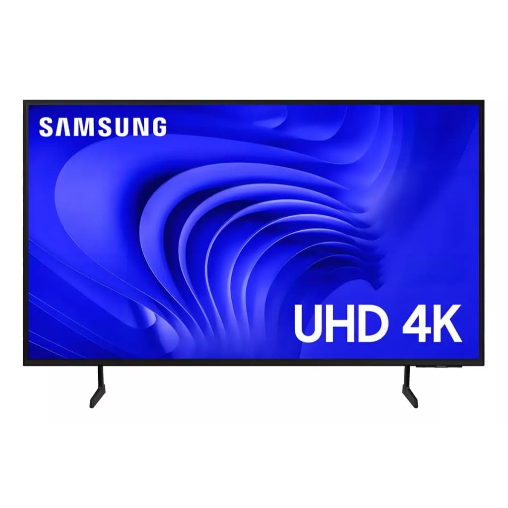 Smart TV Samsung 50'' LED Crystal UHD 4K HDR, tela azul com texto 'UHD 4K'.