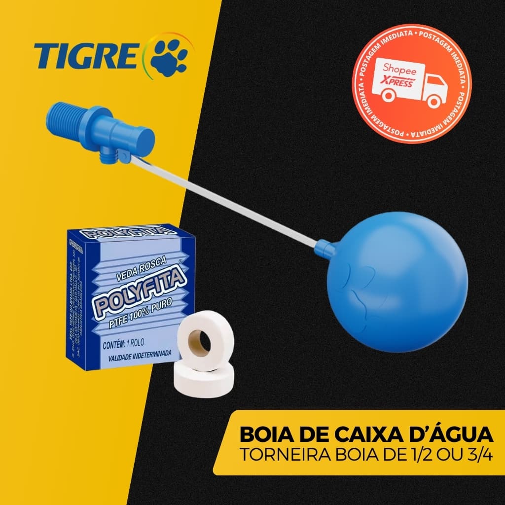 Torneira boia para caixa d'água com vedação e cabo azul e branco