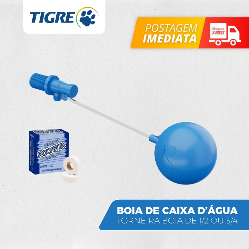 Torneira boia caixa d'água azul 1/2 ou 3/4 com vedação de rosca 10m marca Tigre