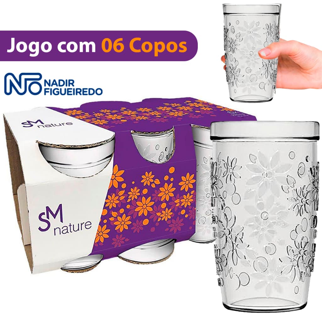 jogo de Copos Nature 6 Peças de copo de vidro 270ml  coisas de casa conjunto de copo Nadir figueredo