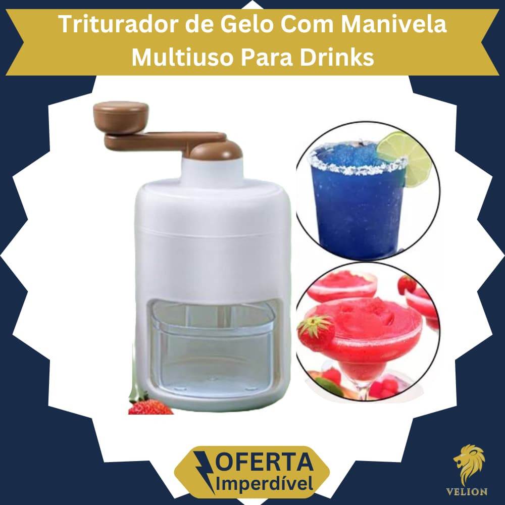 Triturador de Gelo Profissional com Manivela Multiuso Rotativo Portátil Para Drinks e Raspadinha