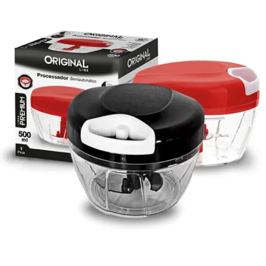 Processador De Alimentos Semiautomático Preto E Vermelho Com Três Lâminas 500ML Para Moer Fatiar Triturar Original Line